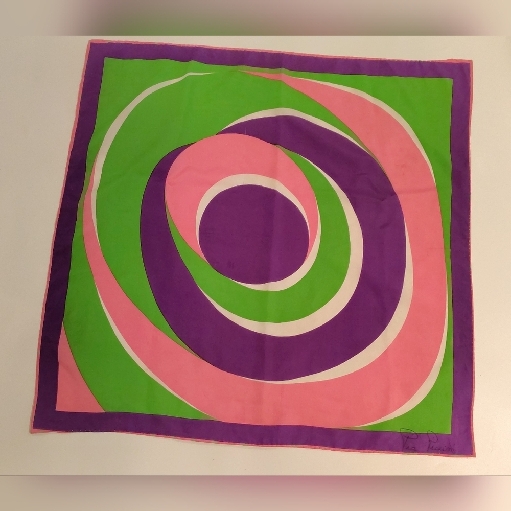 Pia Piccini Vintage Swirl Print Silk Scarf in Pink, Green & Purple - Picture 14 of 14